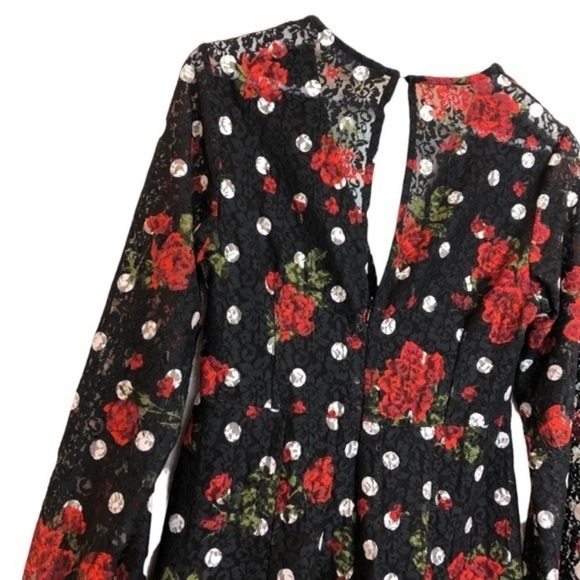 Zara Black Red Rose Polka Dot Dress - Picture 9 of 12